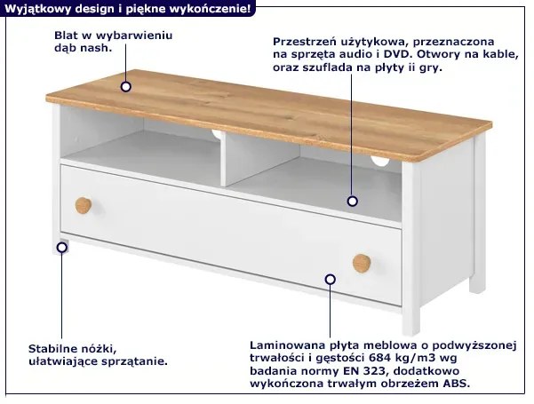 Biała szafka RTV do salonu skandynawskiego - SO Z2-F79