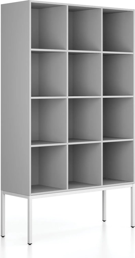 Regał FRAME, z białą podstawą, 1299 x 450 x 2185 mm, szary