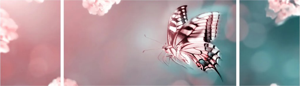 Obraz - Motyl wśród kwiatów (170x50 cm)