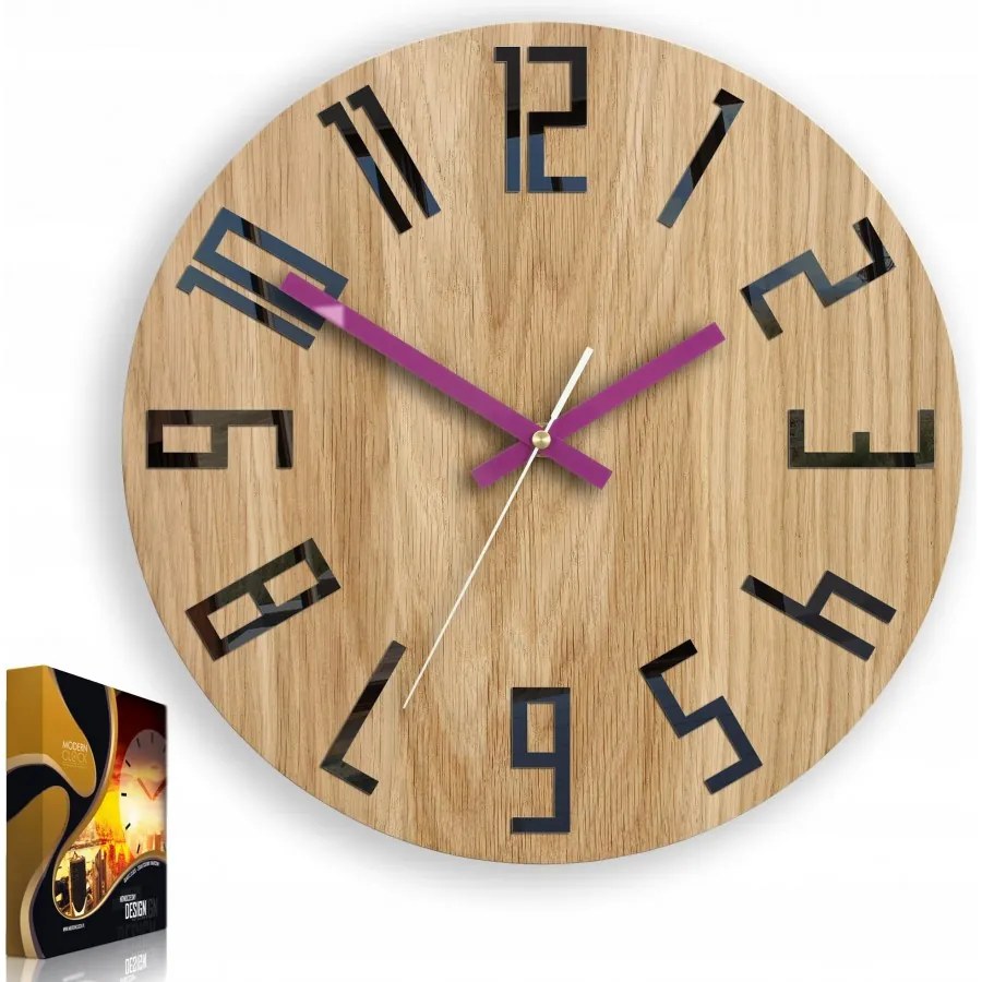 Zegar na ścianę nowoczesny drewniany z dużymi cyframi okrągły cichy loft