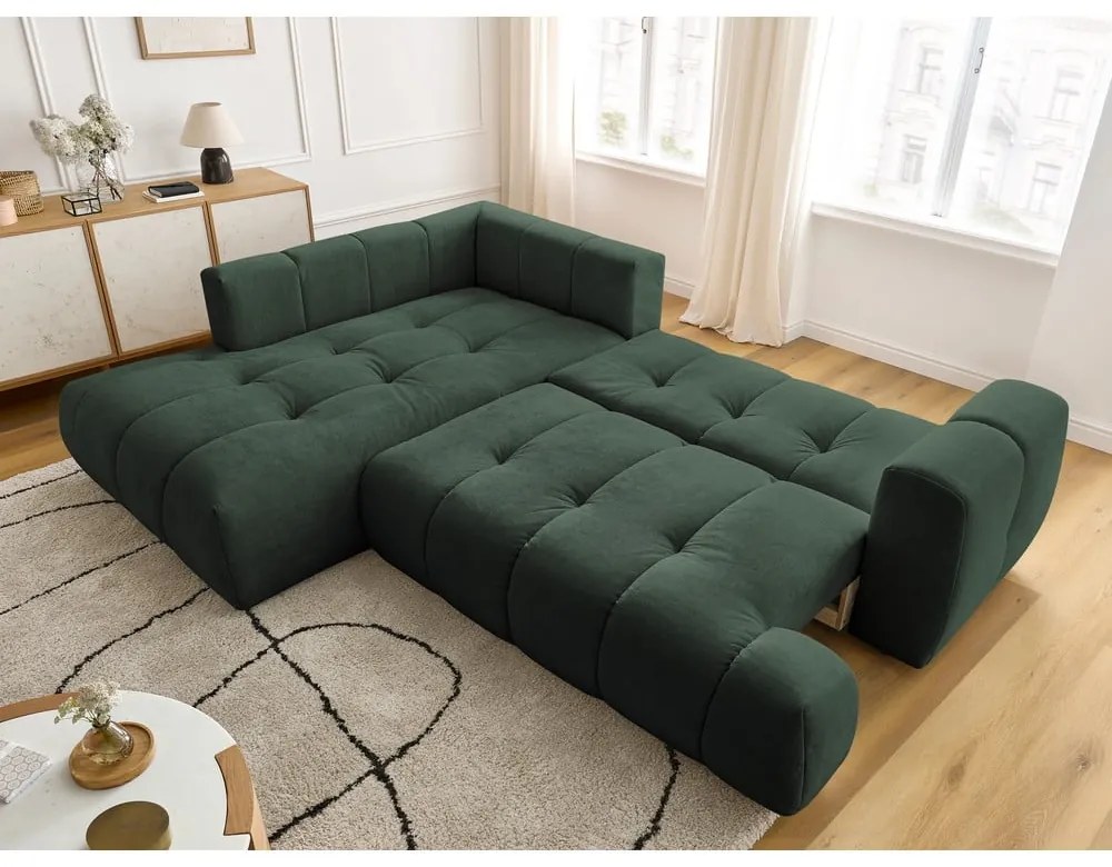 Zielony rozkładany/ze schowkiem narożnik (lewostronny/w kształcie litery L) Fuji – Bobochic Paris