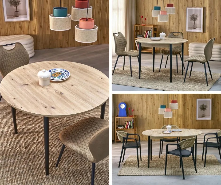 Okrągły stół z funkcją rozkładania Pivot Halmar dąb artisan/czarny