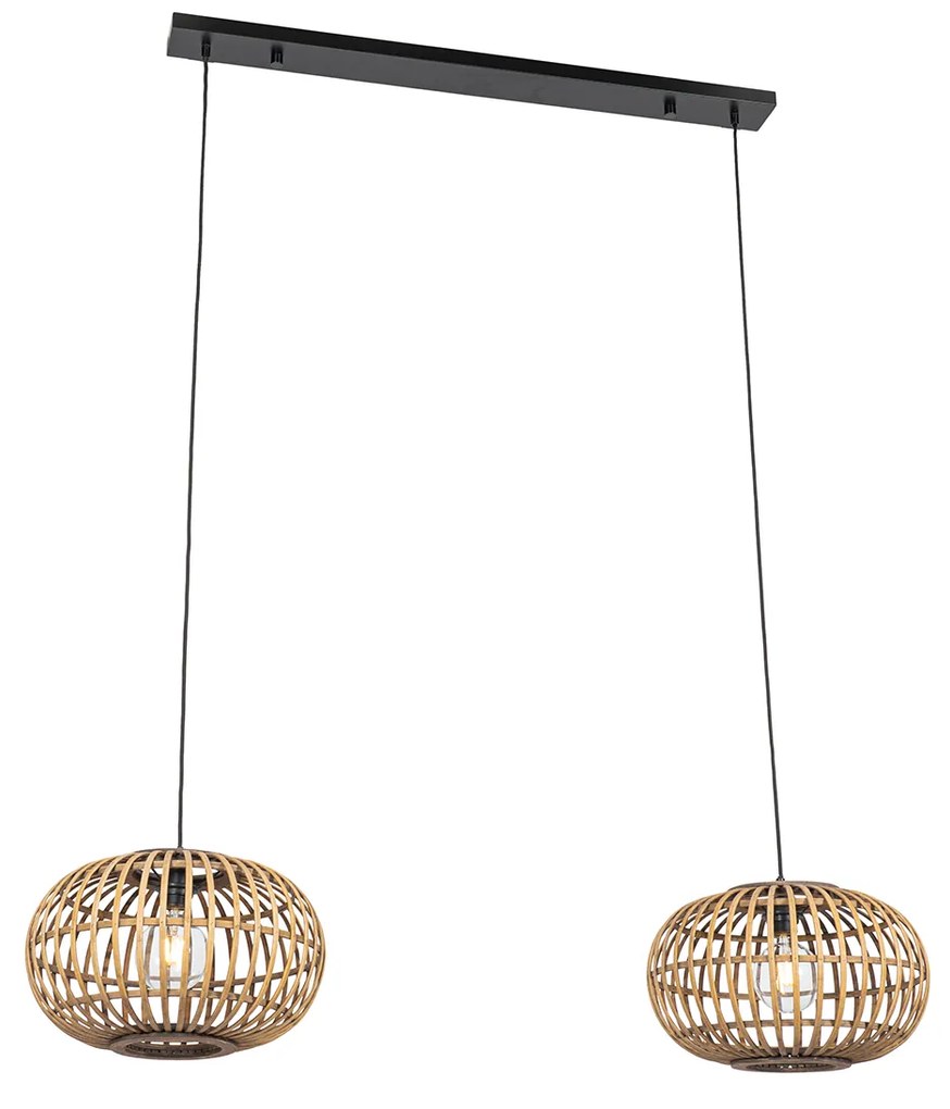 Orientalna lampa wisząca bambusowa 2-światłowa - AmiraKolonialny Oswietlenie wewnetrzne