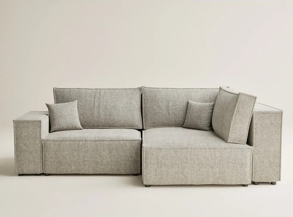 Beżowy rozkładany narożnik ze schowkiem z tkaniny szenilowej (prawostronny/w kształcie litery L) Tonga – Maison de Rêve