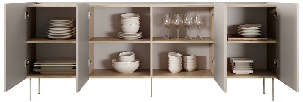 Komoda Desin 220 cm czterodrzwiowa - kaszmir / dąb nagano