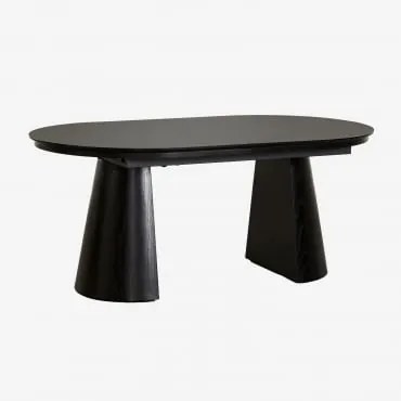 Stół Jadalny Owalny 180-240x105 Cm Rozkładany Z Płyty Mdf I Forniru Dębowego Montana Nizina Czarna - Sklum