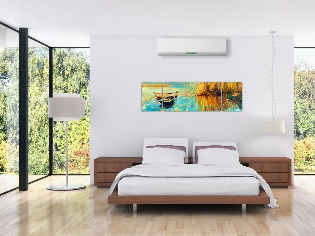 Obraz - Jezioro z łodziami (170x50 cm)