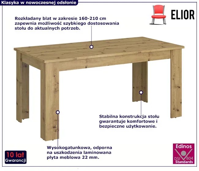 Prostokątny Rozkładany Stół Dąb Artisan A0-N13