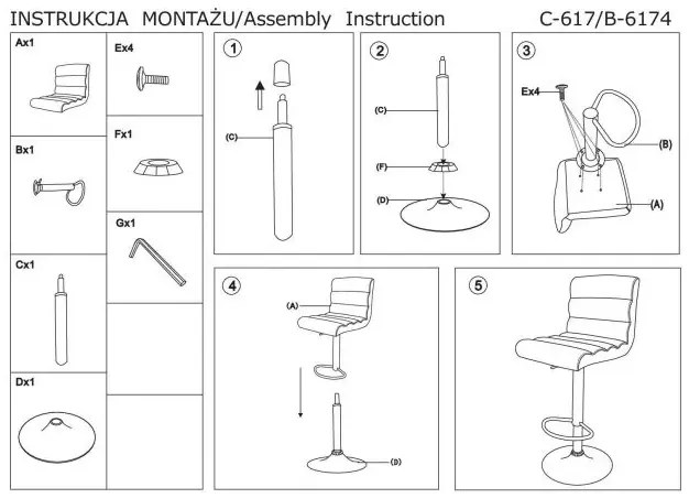 STOŁEK BAROWY C-617 CZARNY SIGNAL
