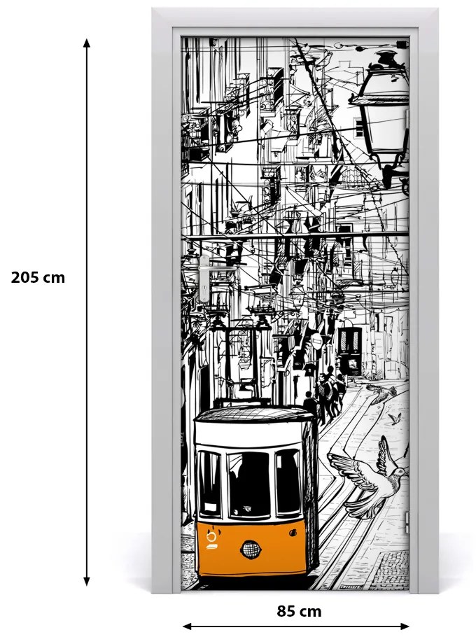 Naklejka samoprzylepna na drzwi Tramwaj w Lizbonie