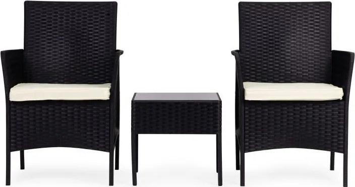 Zestaw mebli ogrodowych Livora 0213 - 2 krzesła i stolik kawowy, kolor czarny
