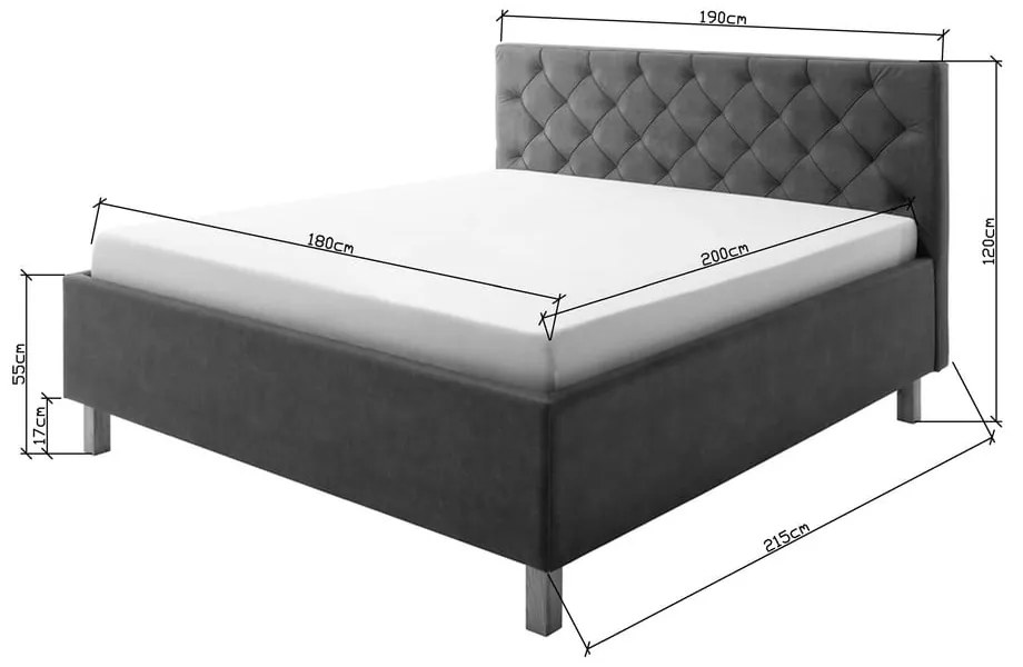Beżowe tapicerowane łóżko dwuosobowe ze schowkiem i stelażem 180x200 cm San Remo – Meise Möbel