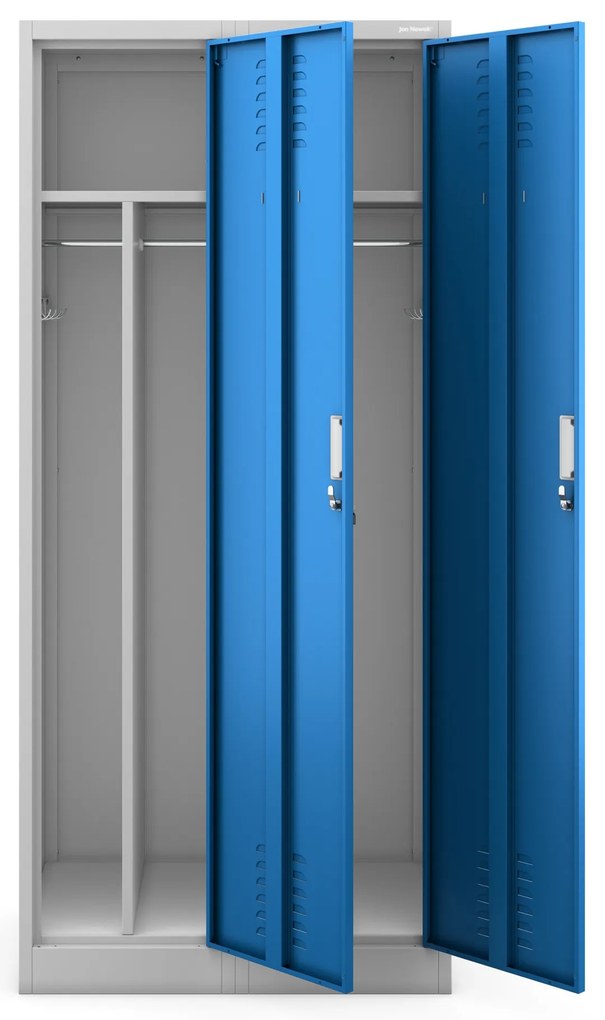 Szafka ubraniowa BHP szaro-niebieska: czterokomorowa KACPER, 800 x 1800 x 500 mm