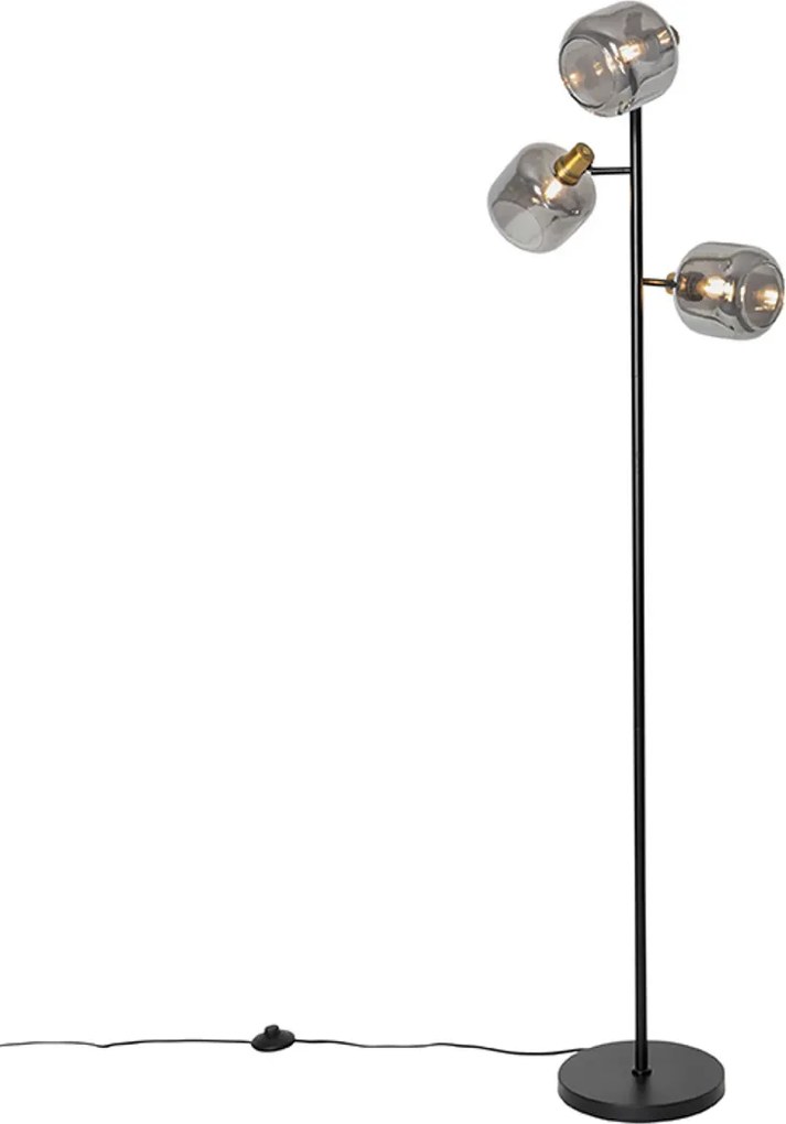 Lampa podłogowa czarna ze złotem i przydymionym szkłem 3-światła - Zuzanna