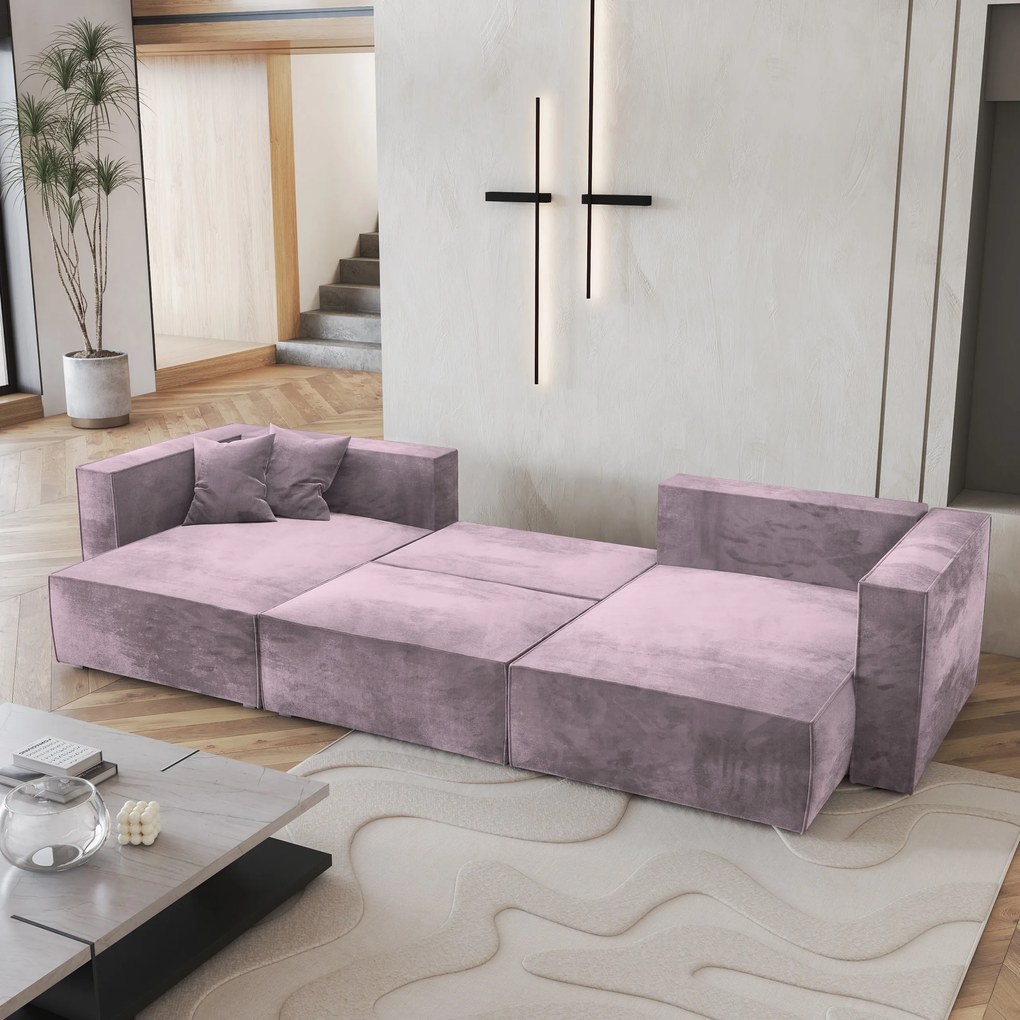 Masseno Narożnik SARMO z funkcją spania i pojemnikiem na pościel Narozniki U, Rozkładana sofa - Wrzosowy, MONOLITH 62