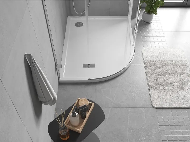 Mexen Flow brodzik półokrągły asymetryczny slim prawy 100 x 90 cm, biały połysk - 46Q109010R
