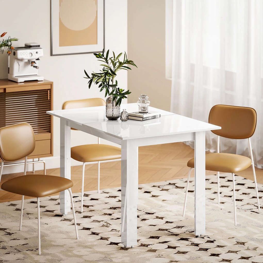 HOMCOM Rozkładany stół jadalniany 120-160 x 70 cm, regulowany stół kuchenny dla 4-6 osób, MDF, biały wysoki połysk
