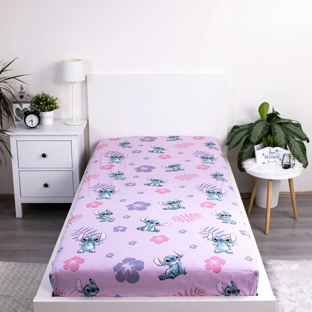 Bawełniane prześcieradło dziecięce z gumką 90x200 cm Lilo and Stitch – Jerry Fabrics