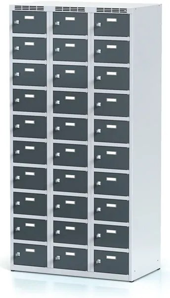 Alfa 3 Szafka skrytkowa S6, 30 schowków, 1800 x 900 x 500 mm, zamek obrotowy, drzwi ciemnoszare