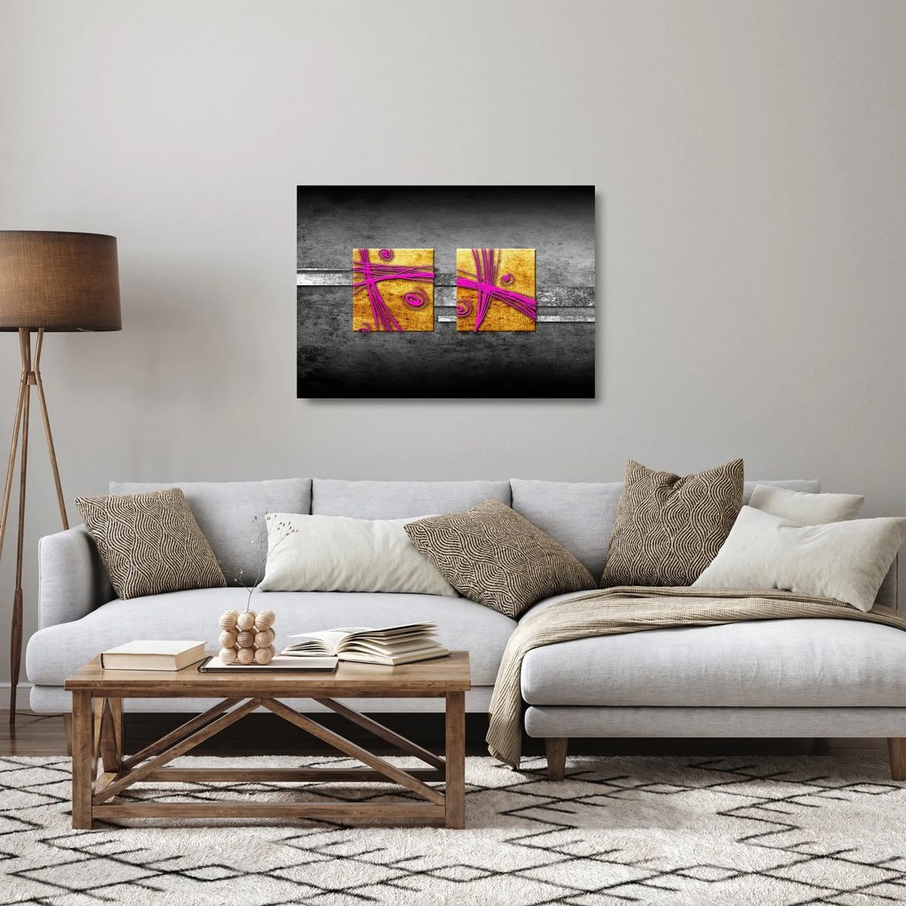 Obraz na szkle kolorowych kwadratów na czarnym tle (70x50 cm)