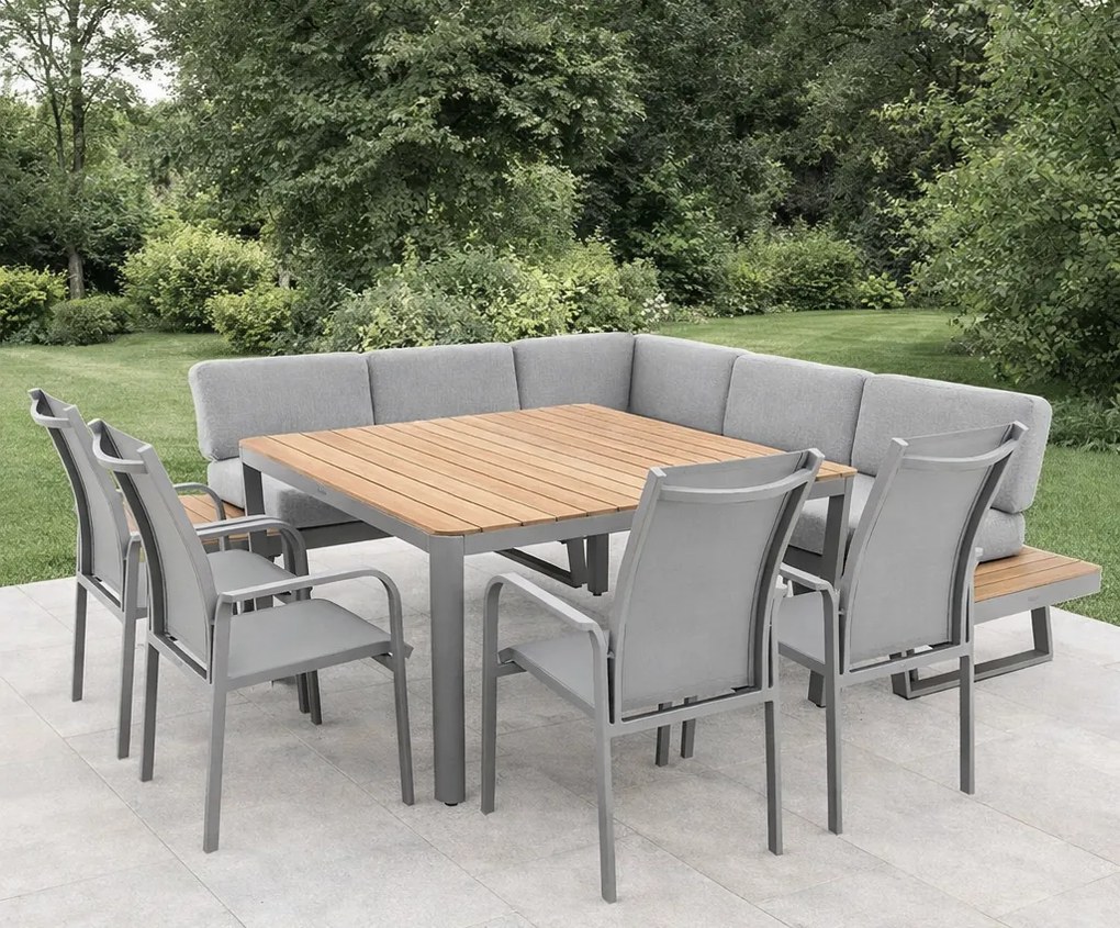 Doppler EXPERT PLUS AVERSA TEAK ogrodowy zestaw wypoczynkowy 4+2 szary