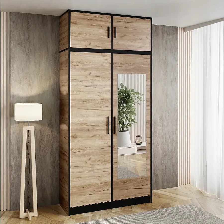 Szafa dwudrzwiowa DIOR 105 dąb craft złoty 2D z nadstawką