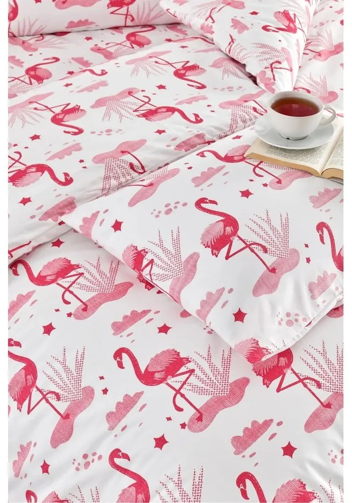 Biało-różowa pościel jednoosobowa z prześcieradłem/3-częściowa 160x220 cm Flamingo – Mila Home