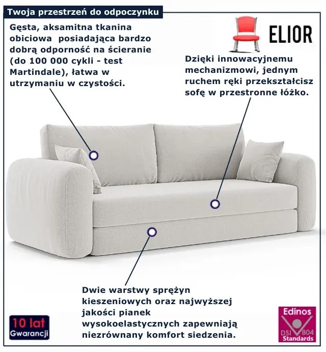 Minimalistyczna sofa rozkładana wolnostojąca - 32 kolory K2-P33