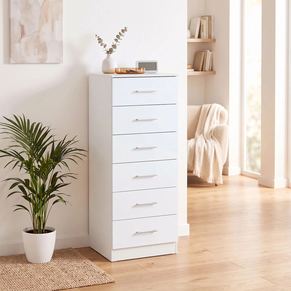 HOMCOM Komoda z 6 szufladami, nowoczesna komoda do sypialni, szafka do przechowywania, 40 x 40 x 110 cm, Biały w wyglądzie drewna | Aosom PL
