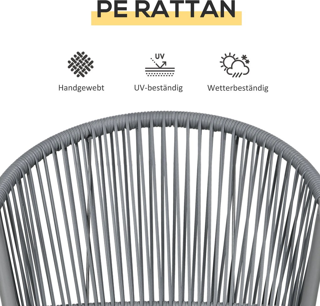 Outsunny Zestaw mebli ogrodowych, 2 krzesła & 1 stolik z blatem szklanym, imitacja rattanu, odporny na warunki atmosferyczne, stalowy stelaż, szary