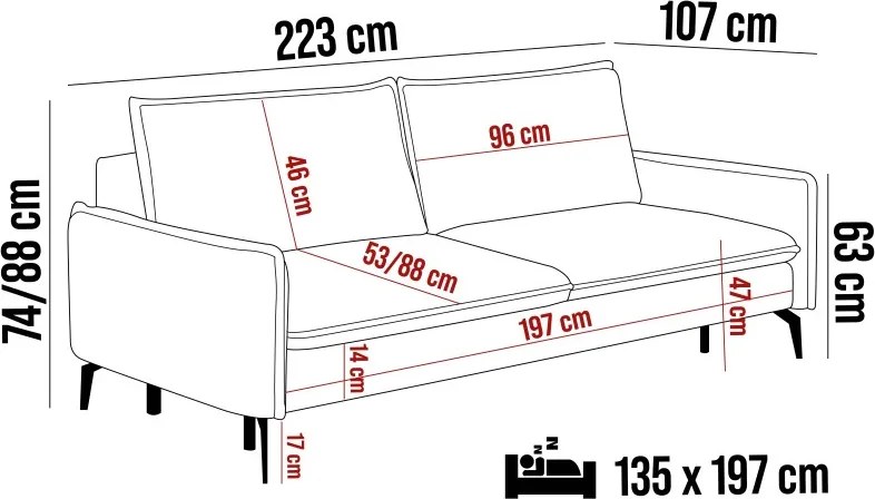 Sofa kanapa GLOSSY z funkcją spania i pojemnikiem