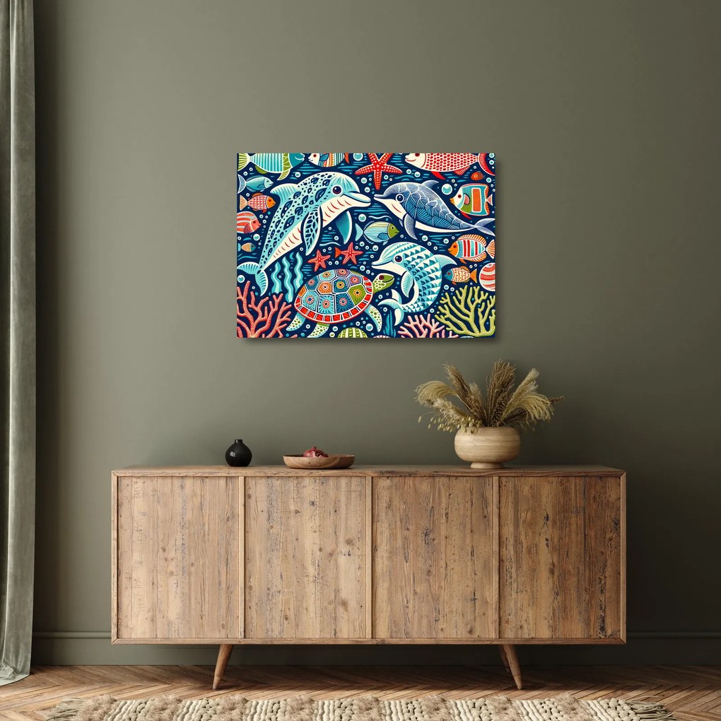 Obraz na szkle – Rysowane zwierzęta wodne (70x50 cm)