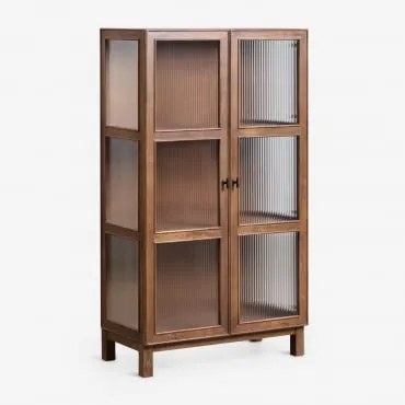 Witryna Z Drewna Mango I Szkła Ildara 160x90 Cm & Czarny – Ciemne Drewno Mango - Sklum