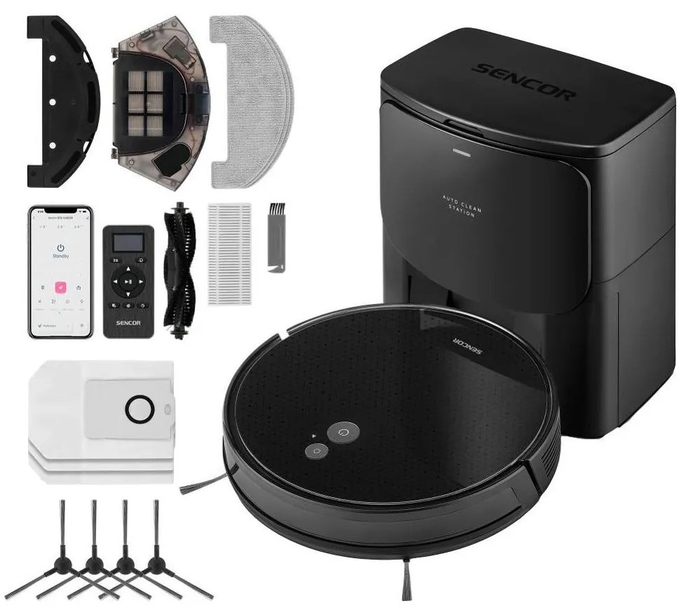 Sencor-Robot odkurzający z mopem 2 w 1 16 W/2600 mAh Wi-Fi czarny + pilot zdalnego sterowania