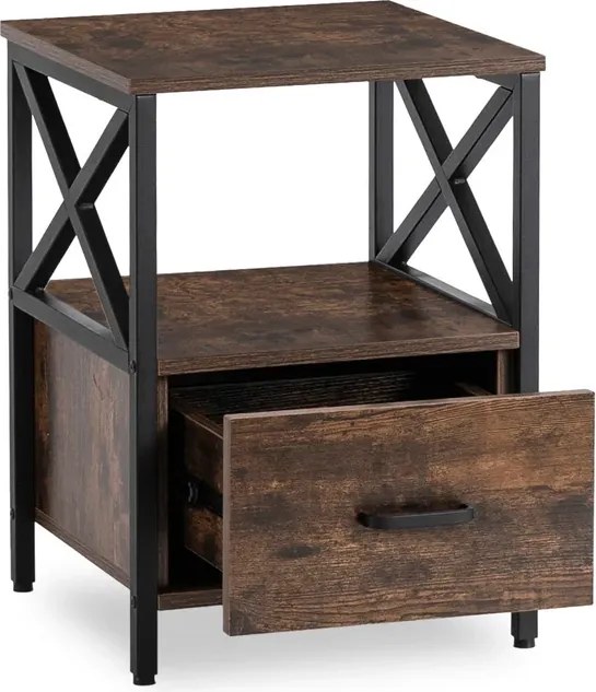 Szafka Nocna do Sypialni LOGAN 40 cm Dąb Rustykalny/Czarny Loft
