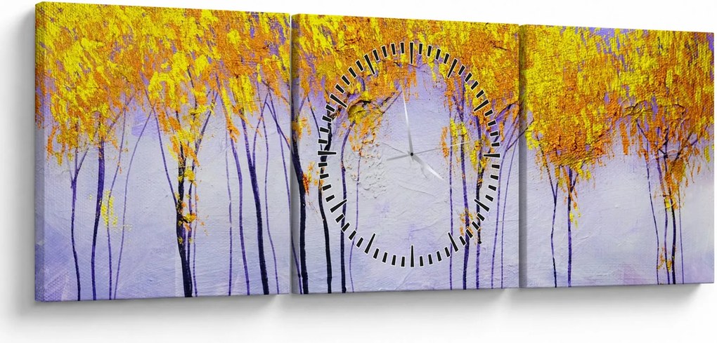Obraz żółtych drzew (z zegarem) (90x30 cm)