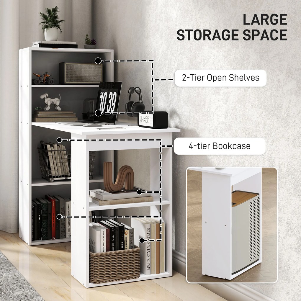 HOMCOM Biurko kuchenne z półką, stolik komputerowy, stół do pracy, stolik na laptopa, regał biurowy, biały, 120 x 55 x 120 cm