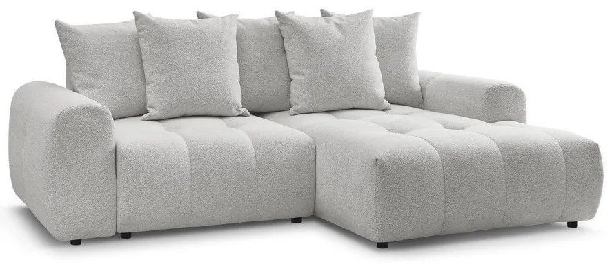 Jasnoszary rozkładany/ze schowkiem narożnik z tkaniny szenilowej (prawostronny/z szezlongiem) Roxelane – Bobochic Paris