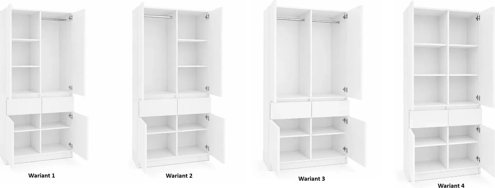 Biała minimalistyczna dwudrzwiowa szafa z nadstawką 100 cm  K6-T48