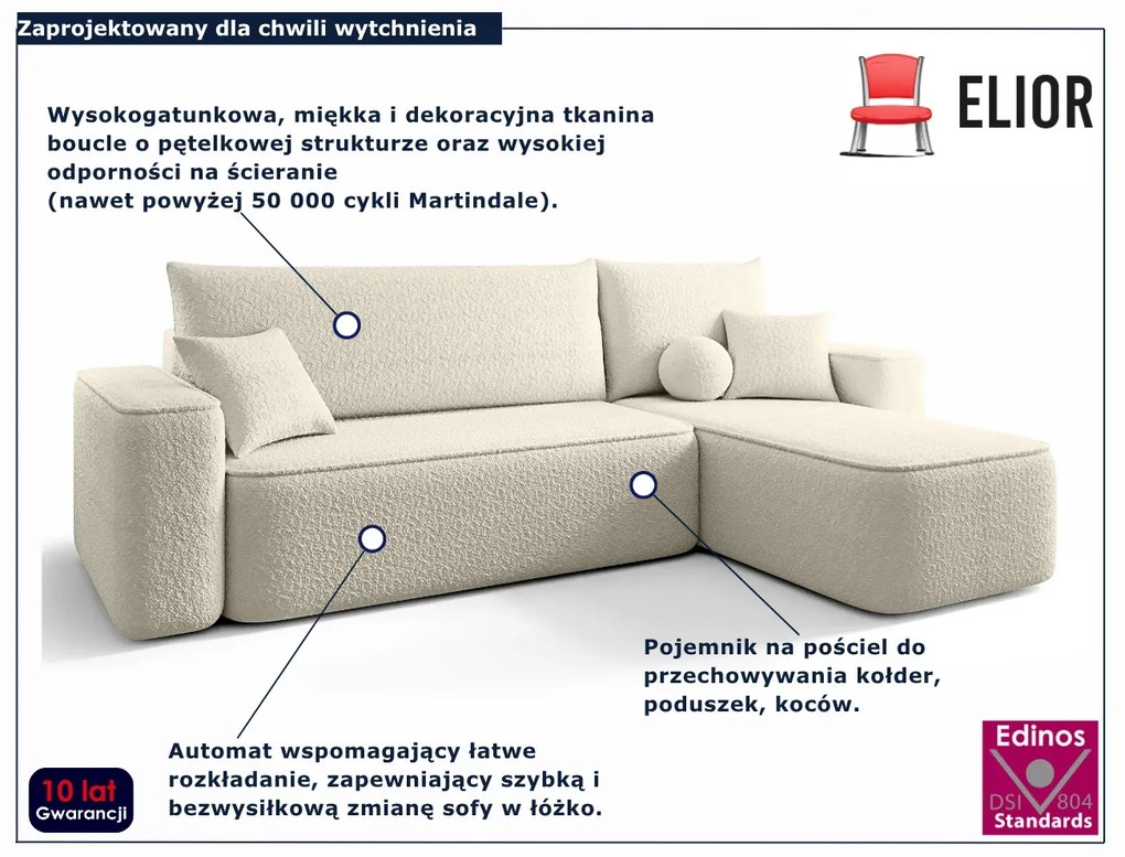 Beżowy narożnik boucle z funkcją spania B3-R75