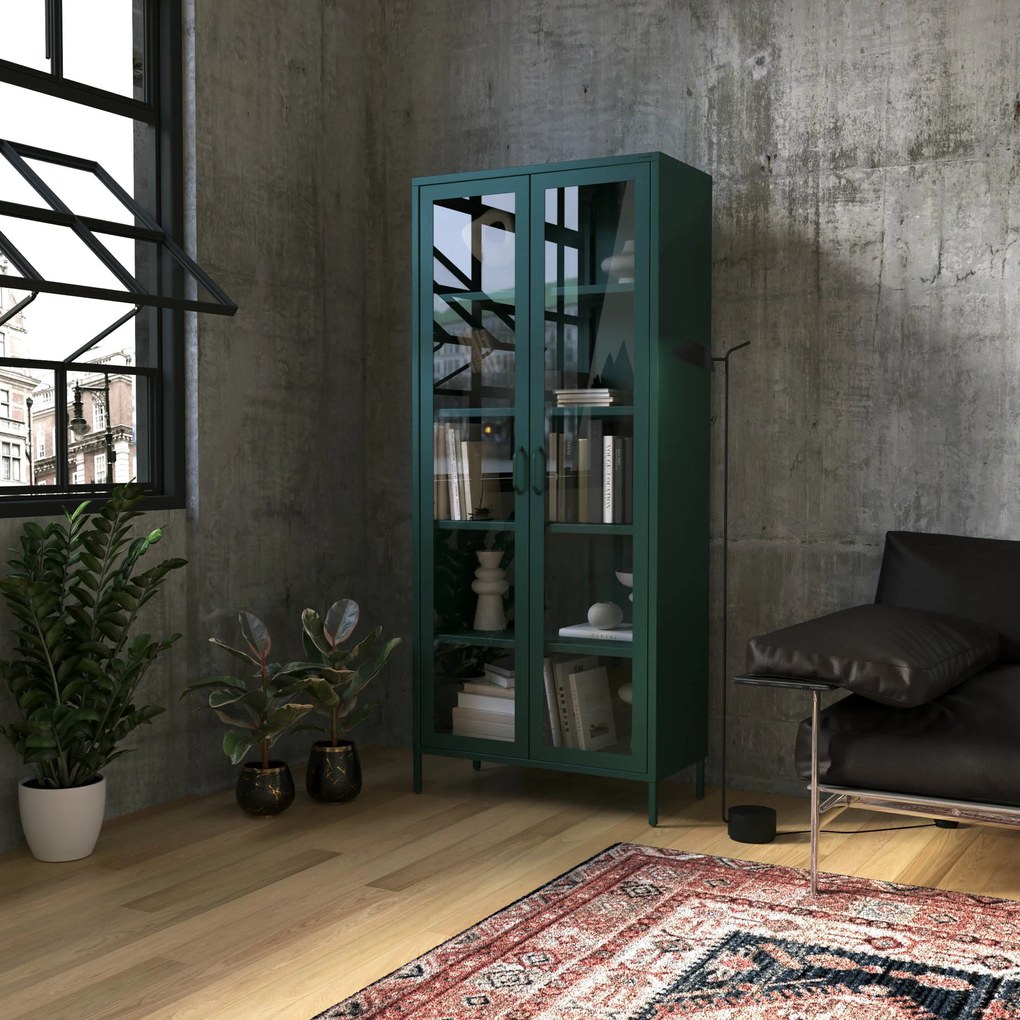 Witryna szklana do salonu butelkowa zieleń Modern ANGELO 800 x 1850 x 450 mm