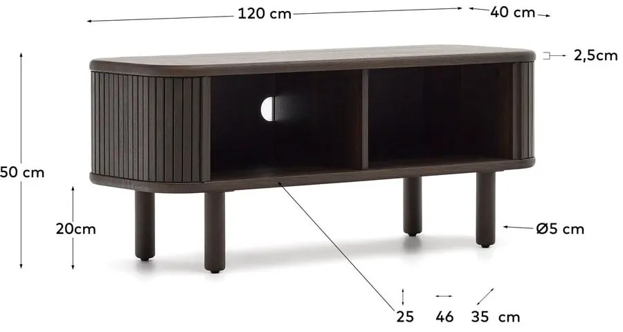Ciemnobrązowa szafka pod TV w dekorze jesionu 120x50 cm Mailen – Kave Home
