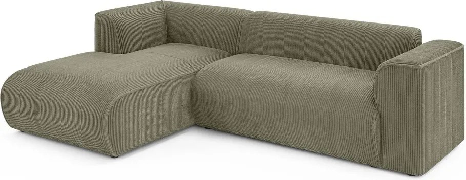 Zielony sztruksowy narożnik (lewostronny/z szezlongiem) Merid – Ropez