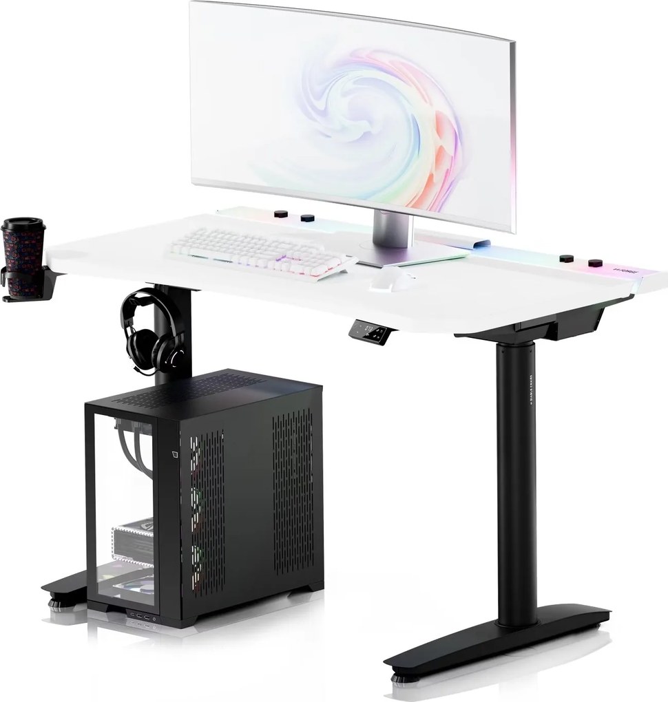 Biurko gamingowe elektryczne RGB Diablo X-Forge, 120x70 cm, biało-czarne
