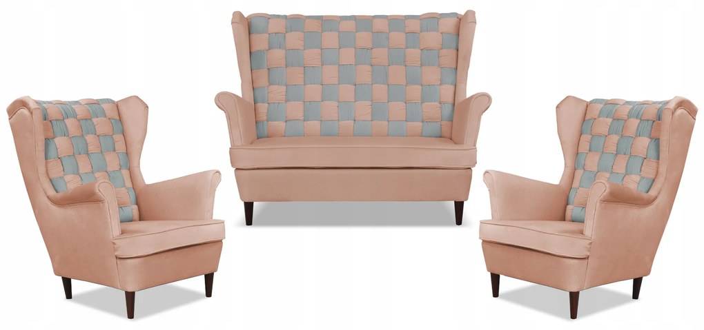 Zestaw uszak CAROL DUO sofa fotele Family Meble różowo - szary
