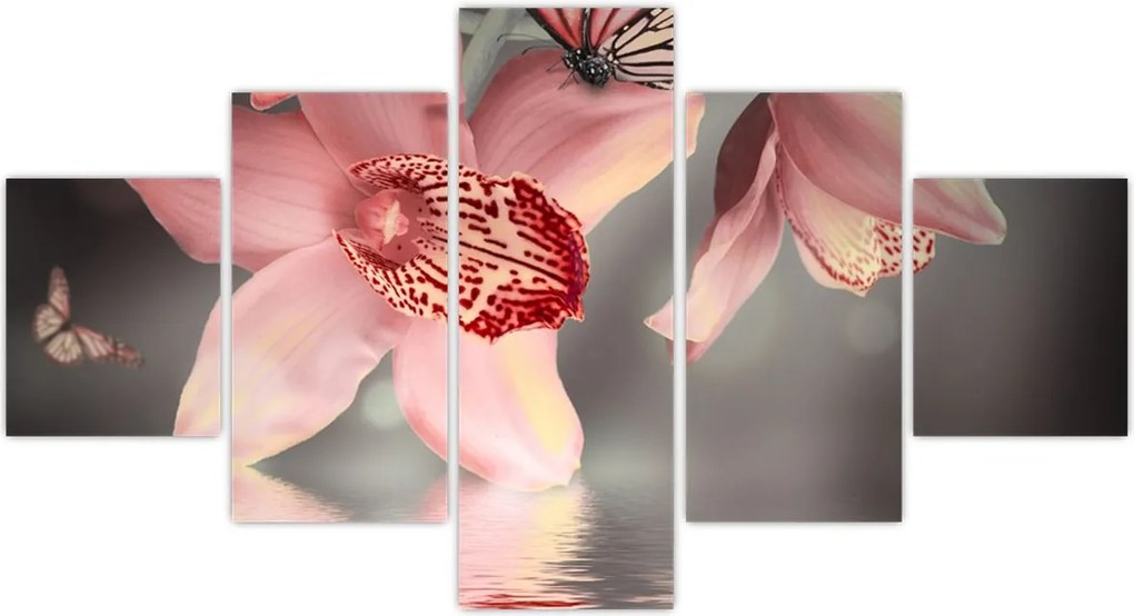 Obraz - Kwiaty i motyl (125x70 cm)