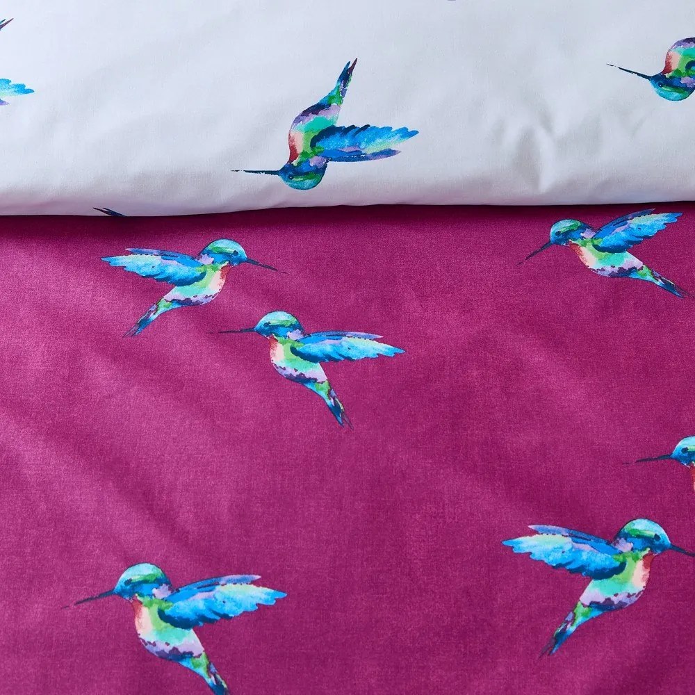 Biało-fioletowa bawełniana pościel jednoosobowa 135x200 cm Hummingbird – Their Nibs