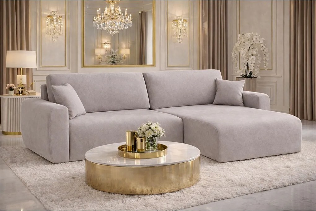 Narożnik z funkcją spania i pojemnikiem Ariel L, tkanina welurowa Salvador, Szary, Prawy