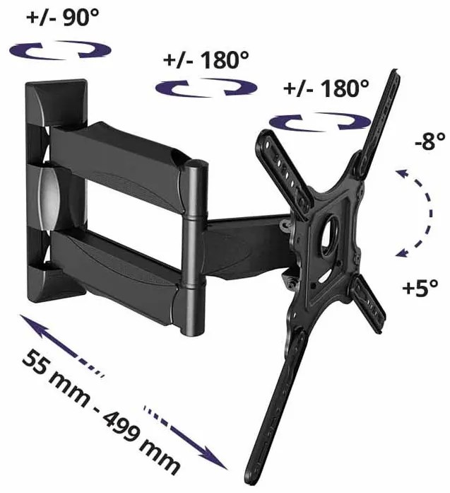 Ścienny uchwyt przegubowy, na telewizor 32" - 55"