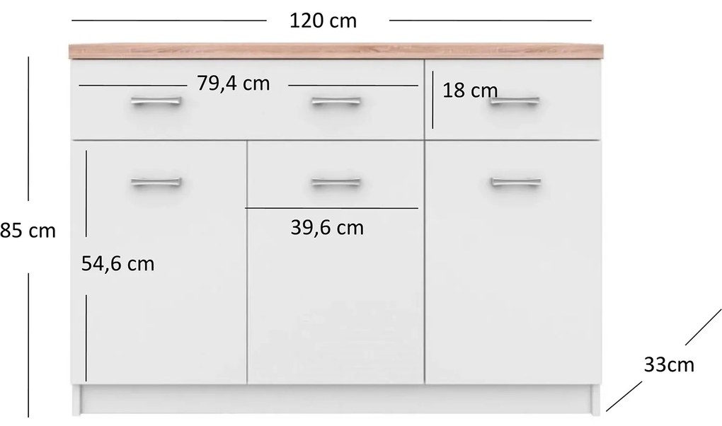 Komoda Trzydrzwiowa z Szufladami do Salonu ELEGO 120 cm Biała Nowoczesna